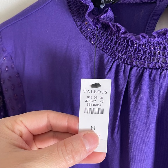 Talbots smocked neck long sleeve, purple, size M - Picture 4 of 6